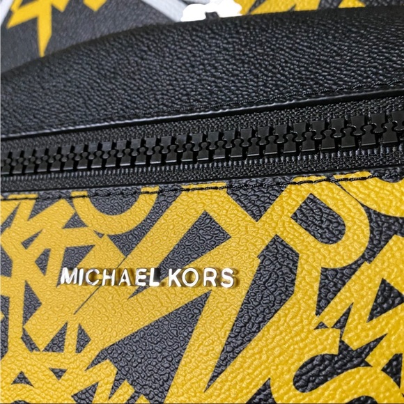 New Authentic Michael Kors Backpack Black with yellow letters Unisex - Picture 5 of 11